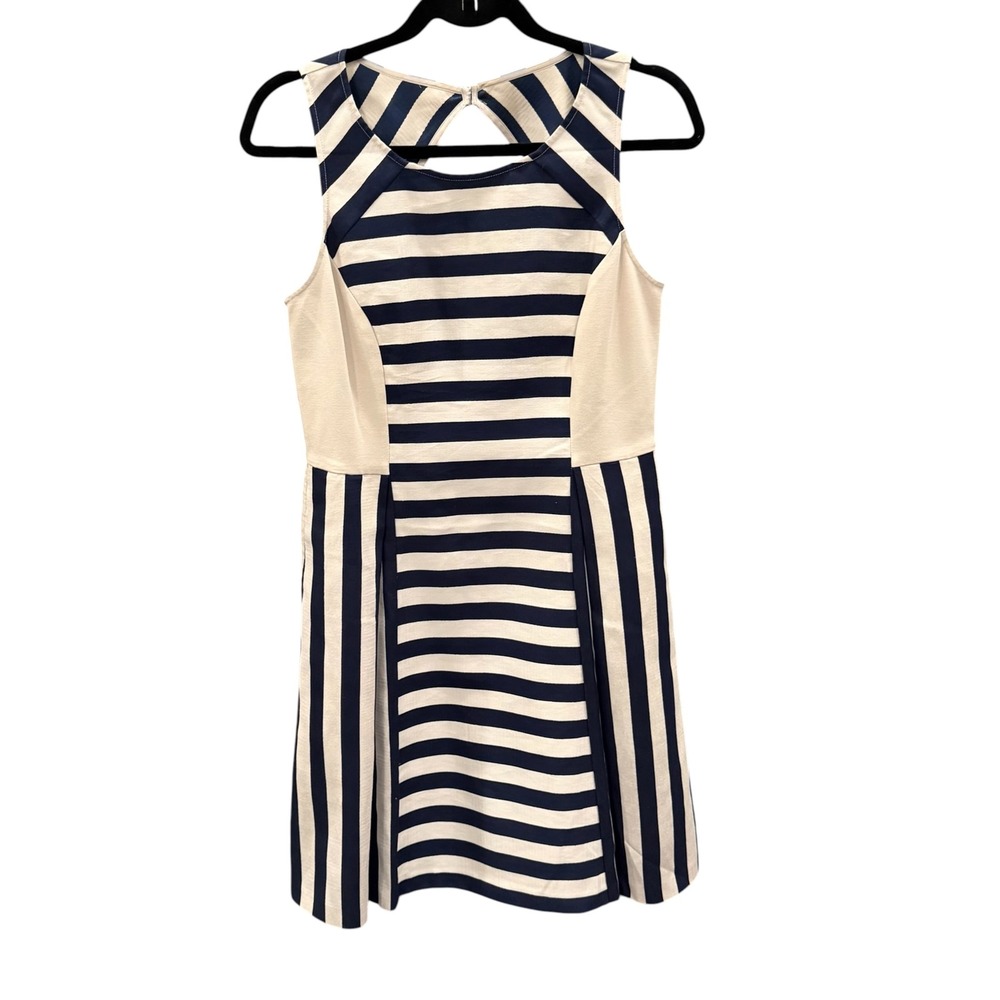 DKNY Striped Dress Womens Blue Cream Cutout Back Nautical Preppy 6